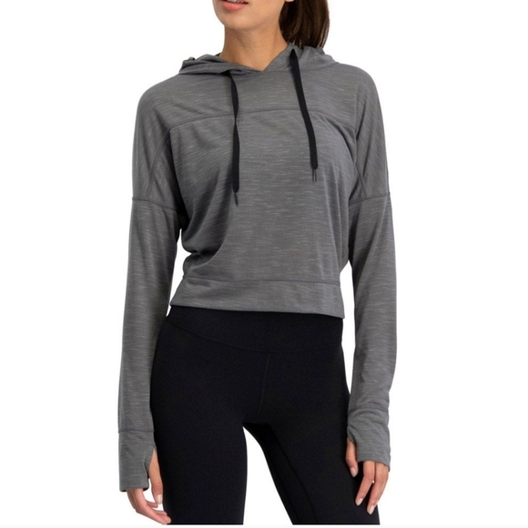Three Sixty Six Women's Long-Sleeve Crop Top Hoodie Mid-town Grey XS Oversized - Picture 1 of 6